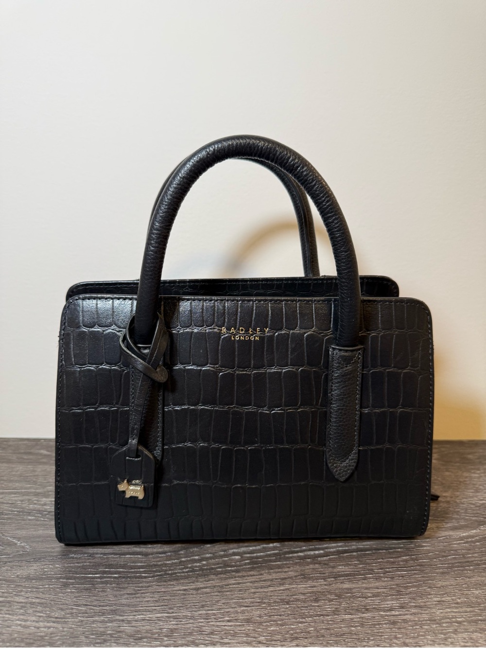 RADLEY LONDON Black Croc-Embossed Leather Satchel